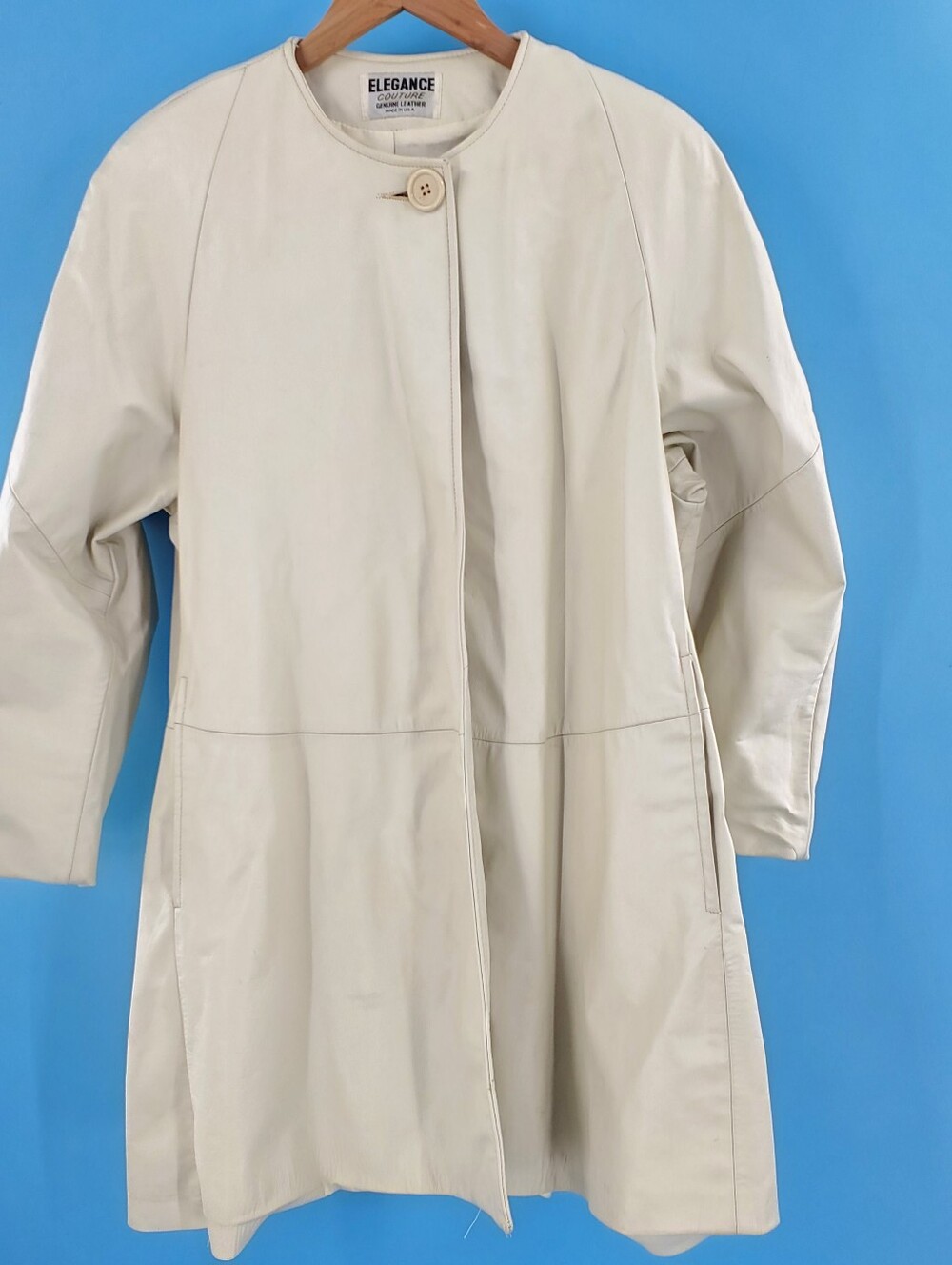 Vintage 60s ivory leather coat M